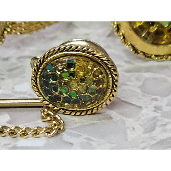 Classy Mid Century Vintage Cuff Link & Tie Pin Textured Honeycombs - Picture 3 of 6